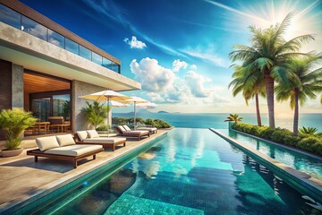 Fototapeta premium Luxurious Hotel Infinity Pool: Stunning Summer Vacation Getaway