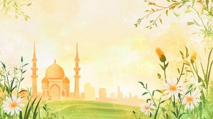 Islamic mosque building flat vector illustration