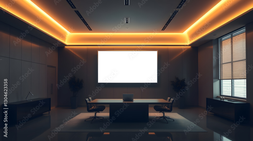 Aufkleber a modern, empty conference room with sleek design and blank projection screen. the room is well-lit 