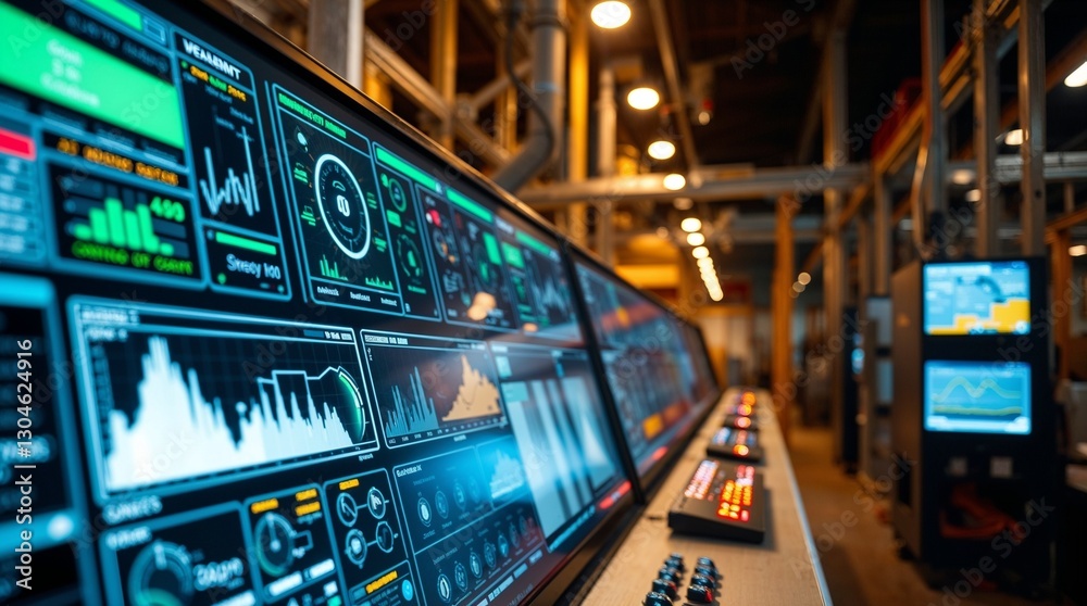 Fototapete control room filled with sophisticated digital interfaces. the room is filled with data visualizatio