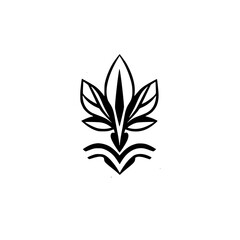 Black and white leaf-like plant design on white background within an 8-pointed star.