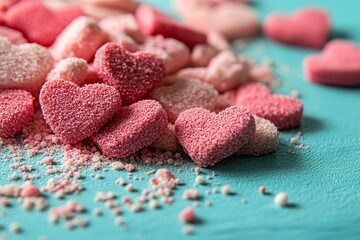 Obraz premium The concept of Happy Valentines Day is represented by a pink background with a candy confetti pattern