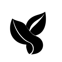 Minimalist abstract botanical composition featuring three black leaves on a white background, showcasing contrast and form.