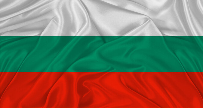 Bulgarian flag with fabric texture. Realistic flag of Bulgaria waving