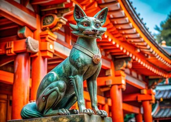 Fototapeta premium Macro Detail of Kitsune Sculpture, Fushimi Inari Shrine, Kyoto, Japan
