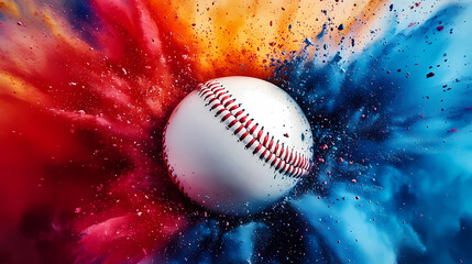 Baseball with Red and Blue Explosion