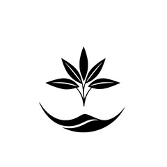 Minimalist black and white illustration of a plant with leaves.