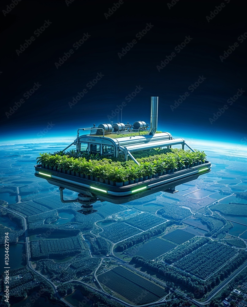 Aufkleber a futuristic floating farm in outer space, showcasing a sustainable food source and innovative agric