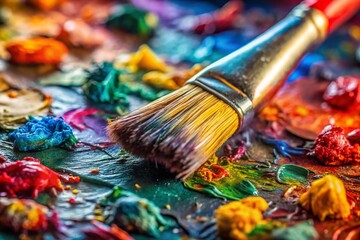 Macro Photography: Dirty Paint Palette and Brush - Artistic Mess