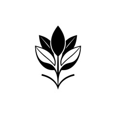 Bold black and white minimalist logo of a flower with leaves in the shape of a crown with a minimal aesthetic on a white background.