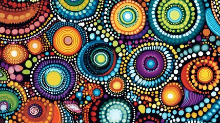 Vibrant abstract pattern featuring colorful circles and dots in various sizes, creating a lively and energetic visual effect.