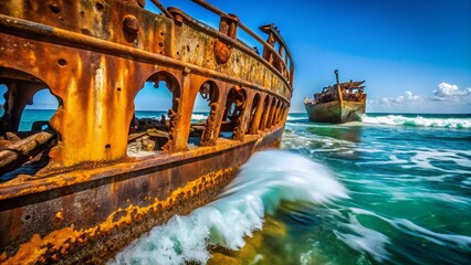 Macro Photography: Rusty Shipwreck, Fraser Island, Queensland, Australia - Water Flowing Through Metal