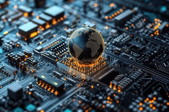 Electronics production and distribution across global markets. Active world trade, world market. Global electronics market