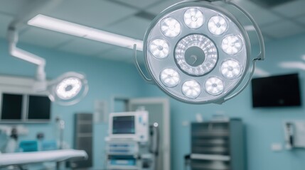 Bright Surgical Light in Modern Operating Room with Equipment