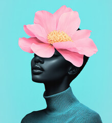Abstract stylish floral portrait of a black woman. Surreal composite image of woman and flowers