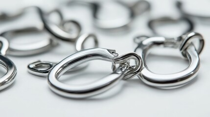 Obraz premium Close-Up View of Metal Carabiners on Flat Surface for Outdoor Use