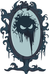 Gothic Mirror with Mysterious Shadow: A dark, stylized reflection featuring eerie shapes and tones for horror-themed designs.