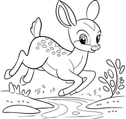 Obraz premium Cute vector illustration of a playful deer in a natural setting, ideal for children's designs and educational materials.