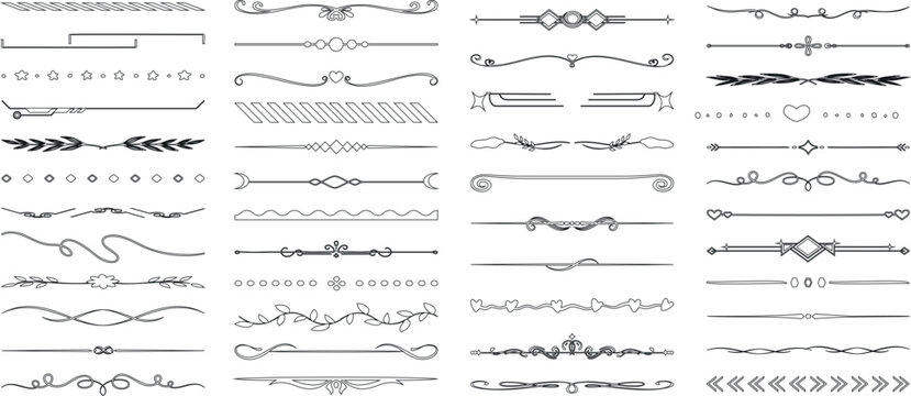 Elegant decorative dividers, ornate line separators, vintage flourish designs, whimsical borders, and charming embellishments for creative projects, invitations, and layouts