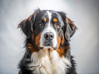 Fototapeta premium Majestic Bernese Mountain Dog Studio Portrait - Fluffy White Background