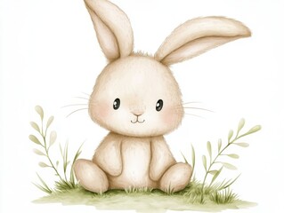 Obraz premium A cute rabbit is sitting in a grassy field