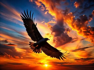 Majestic Black Eagle Silhouette at Dusk - Avian Raptor in Flight