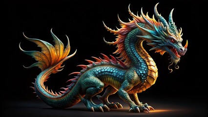 Majestic Black Dragon Soaring, Rule of Thirds Composition - Fantasy Stock Photo
