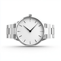 A sleek silver wristwatch with a minimalist dial