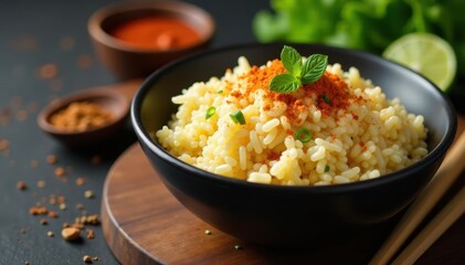 Authentic Indonesian rice bowl, aromatic spices, chef's creation, traditional, dish