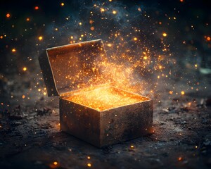 Glowing Gift Box Reveals Magical Aura of Shimmering Light and Radiance