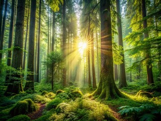 Majestic Dense Forest: Tall Trees & Lush Undergrowth Wilderness Landscape
