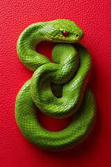 A snake and sakura branch are depicted on a vertical red background for Chinese New Year
