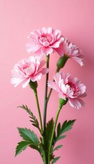 Five delicate pink carnations, soft pink backdrop , beautiful, pretty