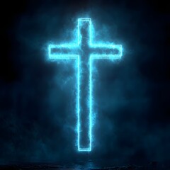 Glowing Minimalist 3D Wireframe Cross on Gradient Background