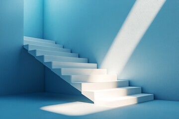 Obraz premium Light-filled blue room with white stairs
