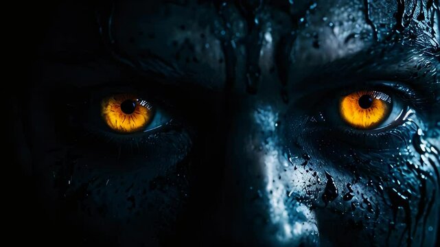 Glowing Monster Eyes in Dark Style with Yellow and Black Colors for Horror Theme