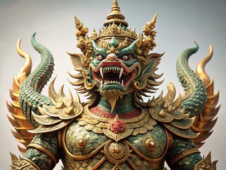 Obraz premium Majestic King Naga Statue in Thai Temple - Ancient Sacred Serpent Sculpture