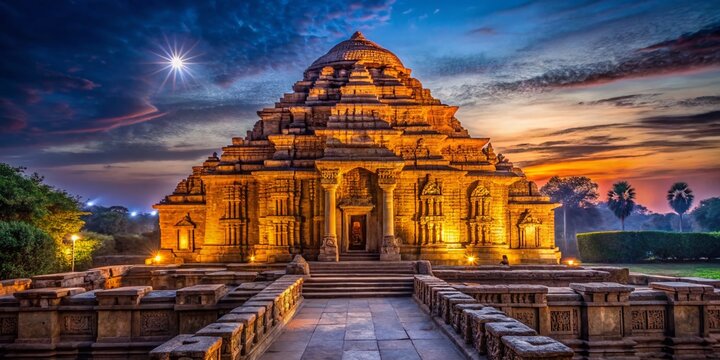 Majestic Konark Sun Temple Night Photography, Odisha, India - Ancient Architecture