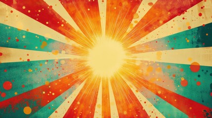 Retro background with dynamic rays and halftone textures creating a bold abstract scene