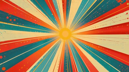 Bold rays and halftone textures in a high-energy vintage-inspired abstract backdrop
