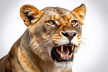 Majestic Lioness Portrait: Growling Roar, Open Mouth, Dangerous Teeth