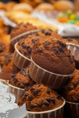 Baking sweet and salty in a cafe window close-up