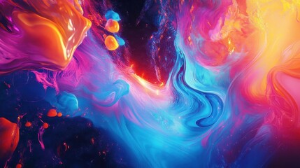 Neon explosion wallpaper with swirling liquid colors and glowing fractals creating depth