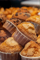 Baking sweet and salty in a cafe window close-up