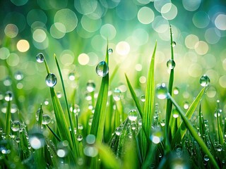 Fototapeta premium Double exposure captures spring rain's gentle caress on lush green grass, a tranquil garden scene.