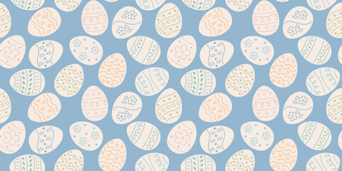 Easter seamless background in pastel colors. Seamless pattern with decorative eggs. Festive spring pattern for fabric, wallpaper, gift wrap, banners, cards