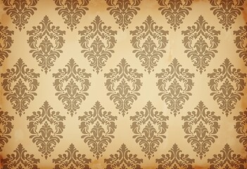 Fototapeta premium Download a Timeless Texture: High-Resolution Photo of Vintage Beige Wallpaper with a Floral Damask Pattern, Aged Paper Texture, and Faded Colors for Your Designs.