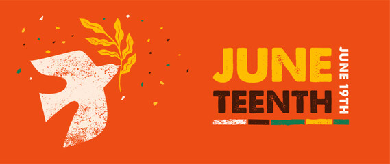 Juneteenth freedom day. A celebration of American history, African American Independence Day design with hand-drawn birds. Poster, banner, card template