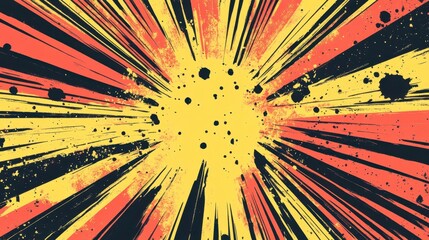 Retro comic-inspired backdrop with bold strokes and halftone textures in yellow and red