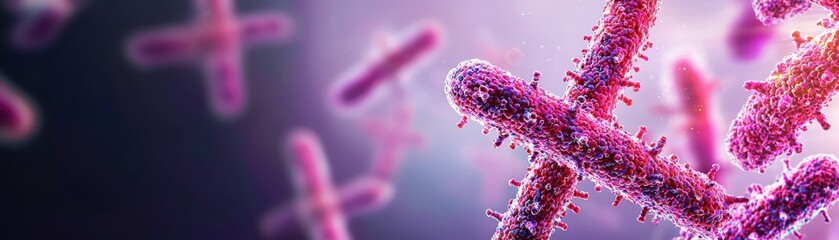 Fototapeta premium Microscopic View of Bacteria Battling Antibodies in a Colorful Scientific Environment